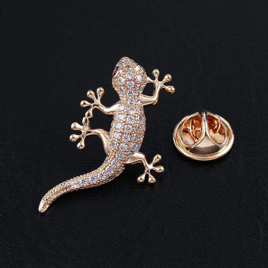 Fashion Gecko Zircon-Inlaid Men's & Women's High-Grade Brooch Corsage with Anti-Exposure Buckle