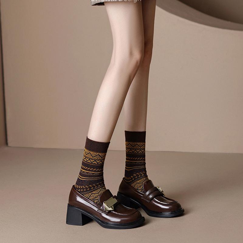 Japan Style Girls Lolita JK Shoes Metal Decoration Square Toe Hoof Heels Heels Female Sewing Loafers