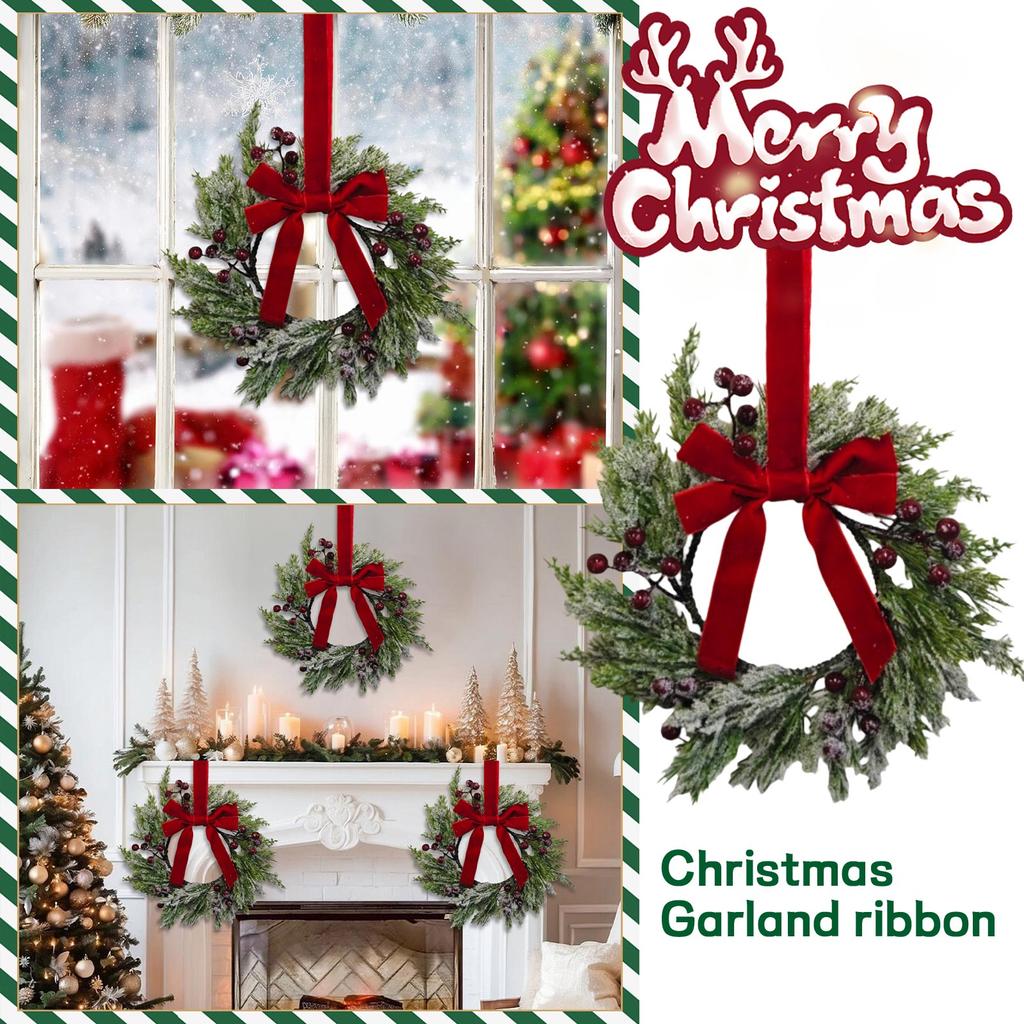Vánoční věnce na kuchyňské skříňky s kostkovanou mašlí, stuhou, závěsné věnce na dvířka skříněk, dekorativní pro kuchyňské okno, venkovní, vnitřní, sváteční dekorace