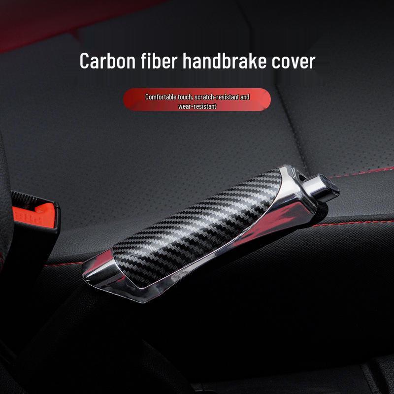 Car Interior Handbrake Lever Decorative Cover, ABS Sheath with Carbon Fiber & Peach Wood Grain Pattern