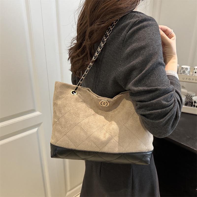 

Жіноча розкішна замшева сумка через плече з ланцюжком та стразами, тренд 2025 року, велика сумка-тоут One Size хакі