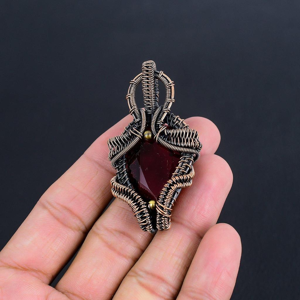 Garnet 999 Copper Wire Wrapped Pendant, Handmade Gemstone Pendant Jewelry, Gifts For Wife Brand New Pendant
