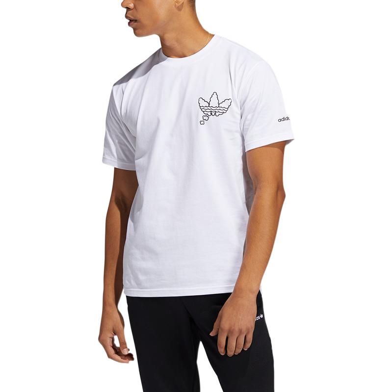 Adidas Originals Trefoil Logo Print Round Neck Sports Short Sleeve T-shirt Men Tops White H16232