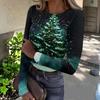 Women's Slim Fit Long Sleeve Base Layer T-Shirt with Christmas Print, Round Neck Pullover Top