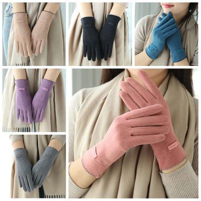 Full Finger  Gloves Solid Color Winter Mittens Women Suede Velvet  Gloves  Driving