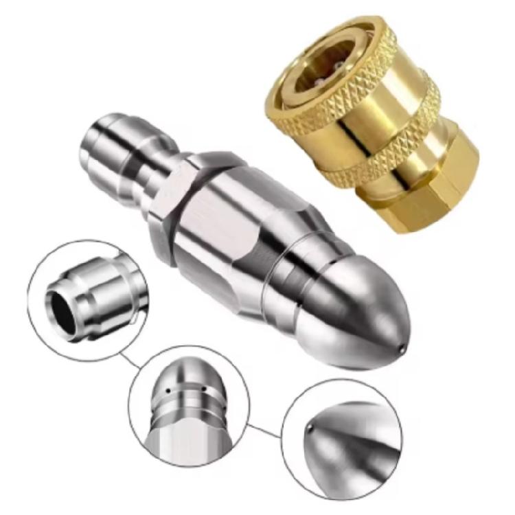 Stainless Steel Rotating Sewer Jetter Nozzle for High Pressure Drain Cleaning with Quick Connect Adapter to 5000PSI