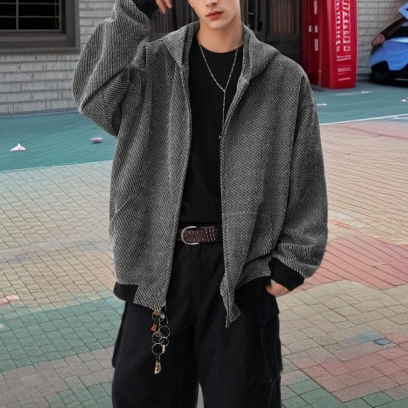 

High Street American Striped Hoodies Autumn Winter Loose Hooded Zipper Men s Clothing Fashionable Casual Long Sleeve Sweatshirts L сірий колір