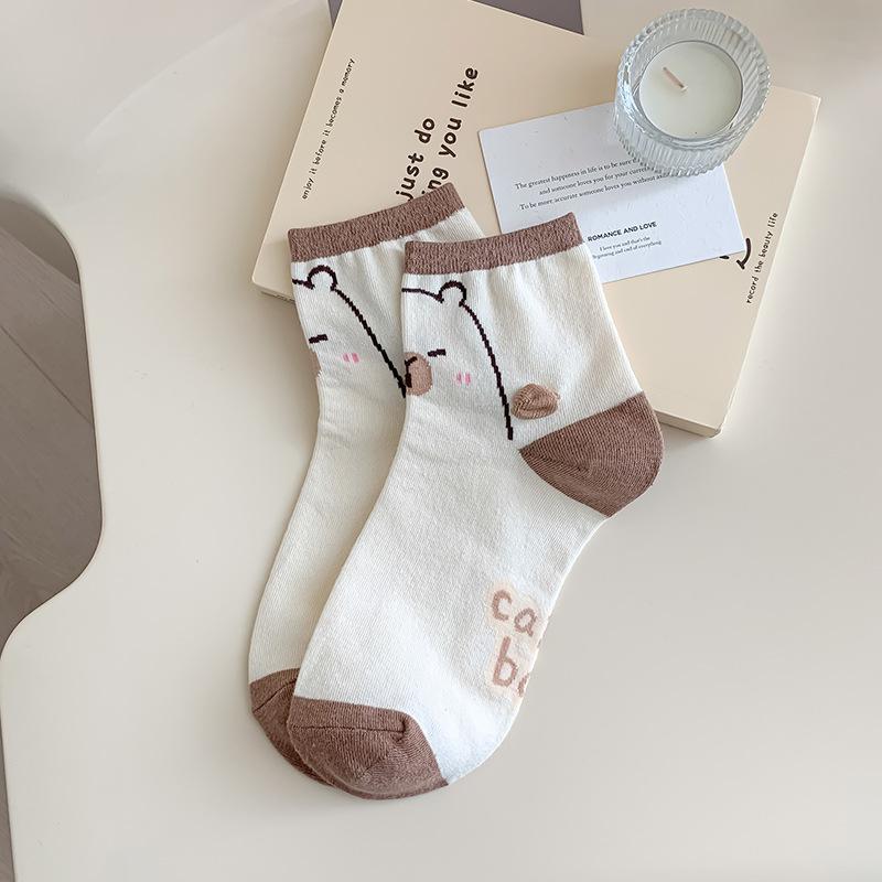 Cartoon Capybara Little Bear Socks Summer Thin Cotton Short Tube Socks Cute Internet Red Korean Edition Boat Socks Spring Autumn