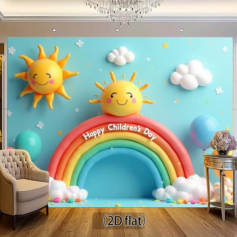 Kids Rainbow 2D Backdrop, Happy Children's Day Party Photo Background