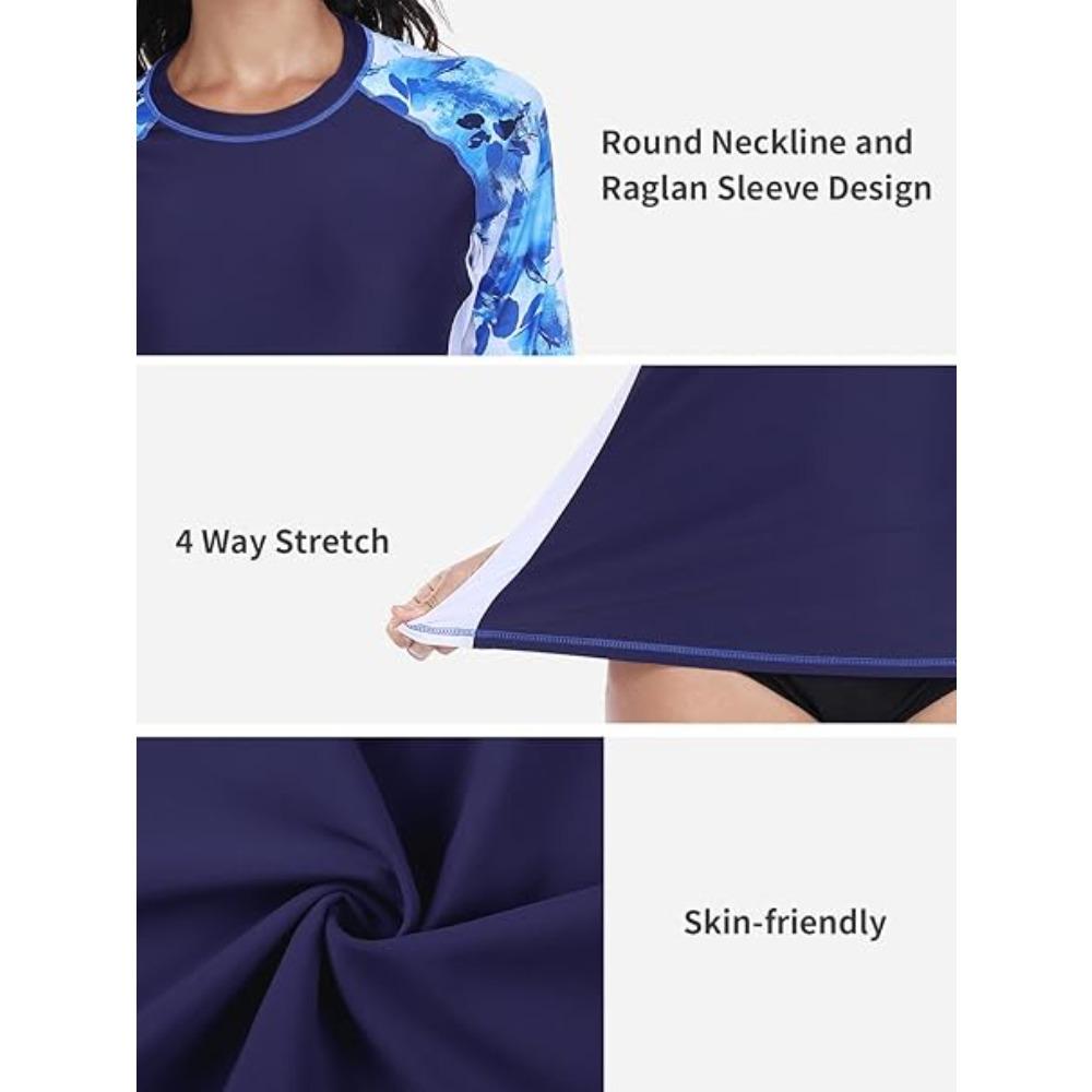 CHARMLEAKS Women Rash Vest Long Sleeve Tops Sun Protection UPF 50+ Beach Swimming Tops (No Bottom)