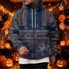 Men's Vintage Hoodie with Print and Patchwork Design, Single Pocket Casual Top