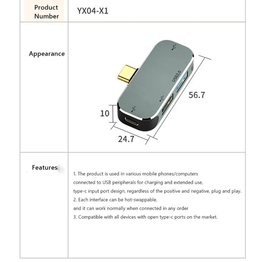 Multi-function 4 In 1 Type-C Hub HD-Compatible 3.5mm Jack Earphone Adapter USB Extender Hub