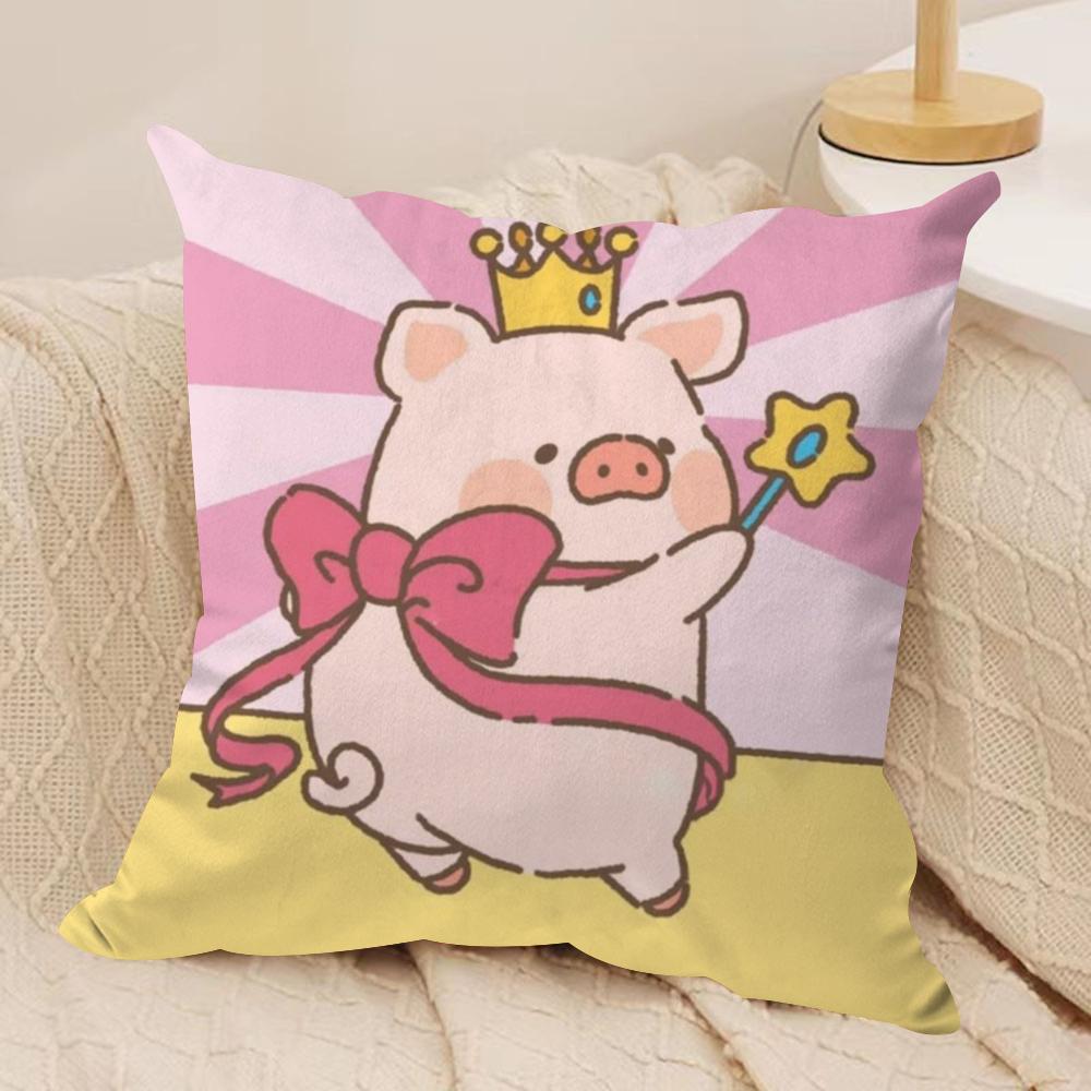 Cartoon L-Lulu Pig Pink Cushion Cover Silky Short Plush Double-Sided Printed Pillow Case for Sofa All Seasons Home Decor Gift