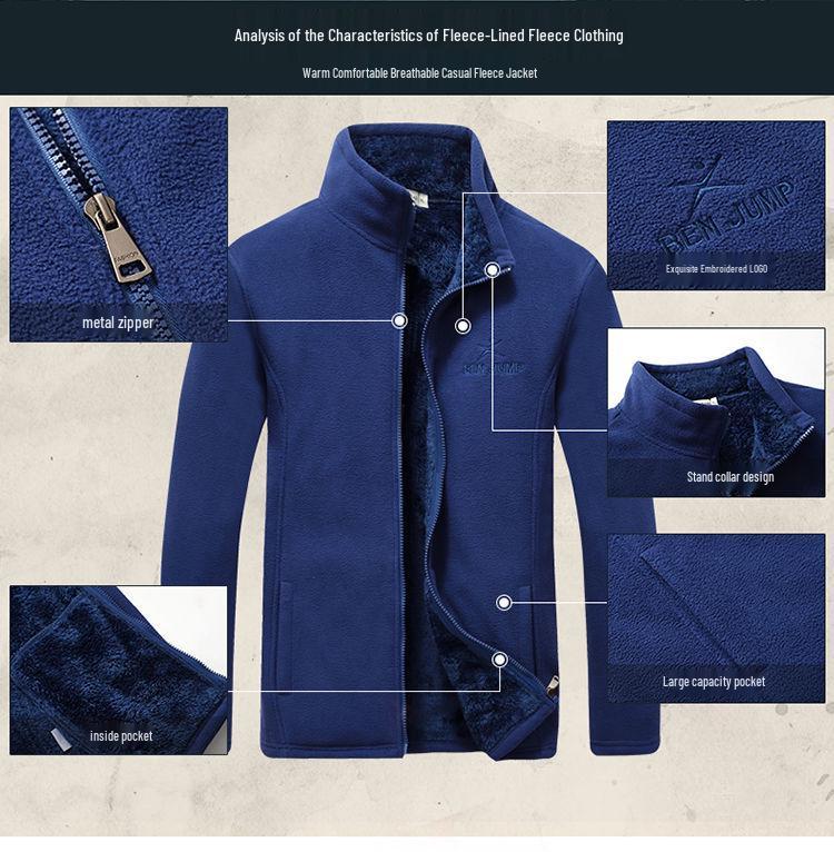 Men's Thick Velvet Fleece Stand-Up Collar Cardigan Jacket