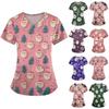 Kvinners Juletrykk Kortermet V-hals Topper Working Pocket Bluse