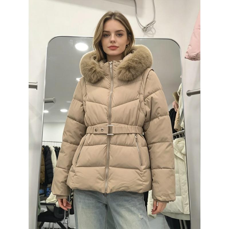 VEZFAA  Women's Fashion Casual Fall Winter Solid Color Print Long Sleeve Jackets & Coats Down Coats