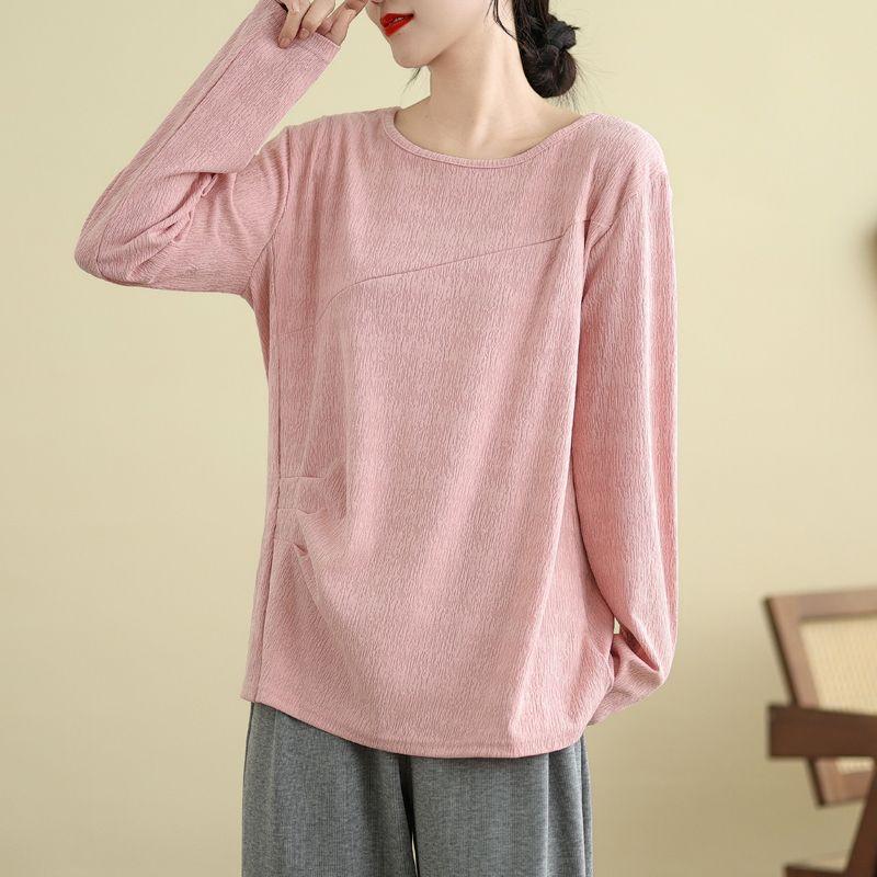 Autumn New Style Spliced Round Neck Long-sleeved Bottoming Fashionable Solid Color Jacquard Top