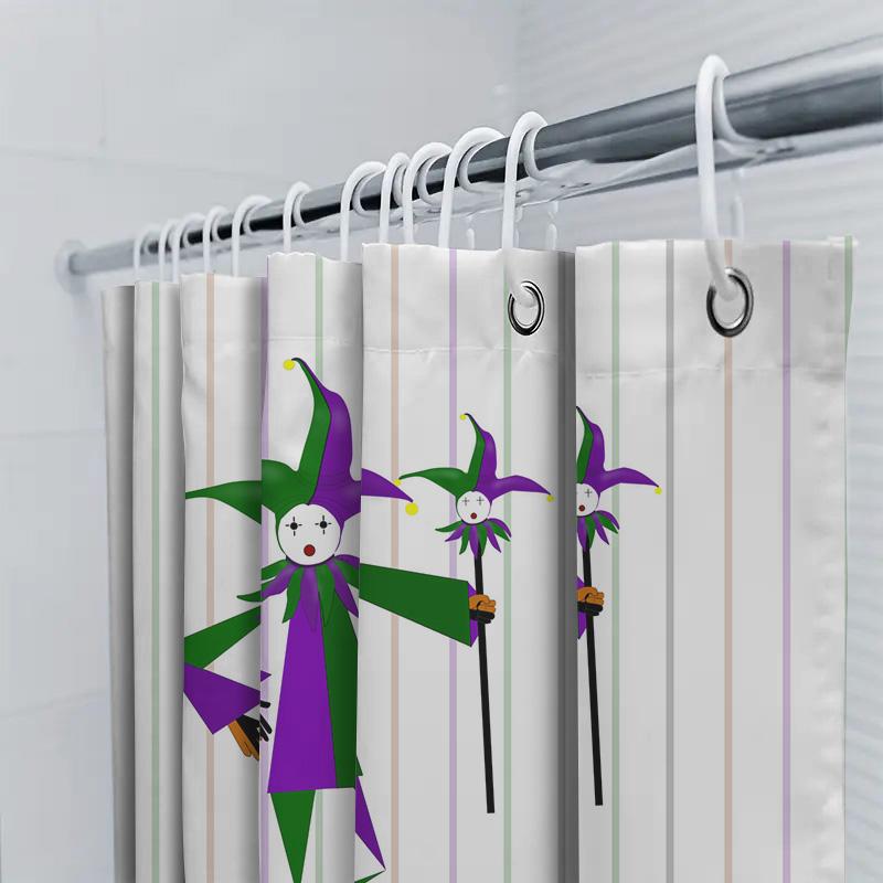 Colorful Jester Shower Curtain Unique Bathtub Decor For Bathroom Halloween Party Supplies Purple Green Magic Wand Design Made In