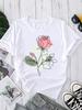 (Asian Size) Short Sleeve T Shirt Printed T-shirts O-neck Casual Clothing Flower Sweet Trend Fashion Female Women's Top  Graphic Tee