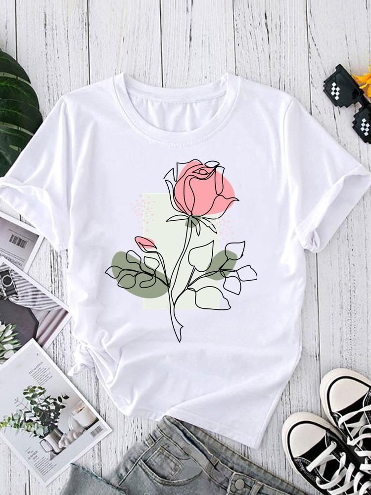 (Asian Size) sweet watercolor style  Short Sleeve T shirt Printed T-shirts O-neck Casual Clothing Fashion Female Women's Top  Graphic Tee