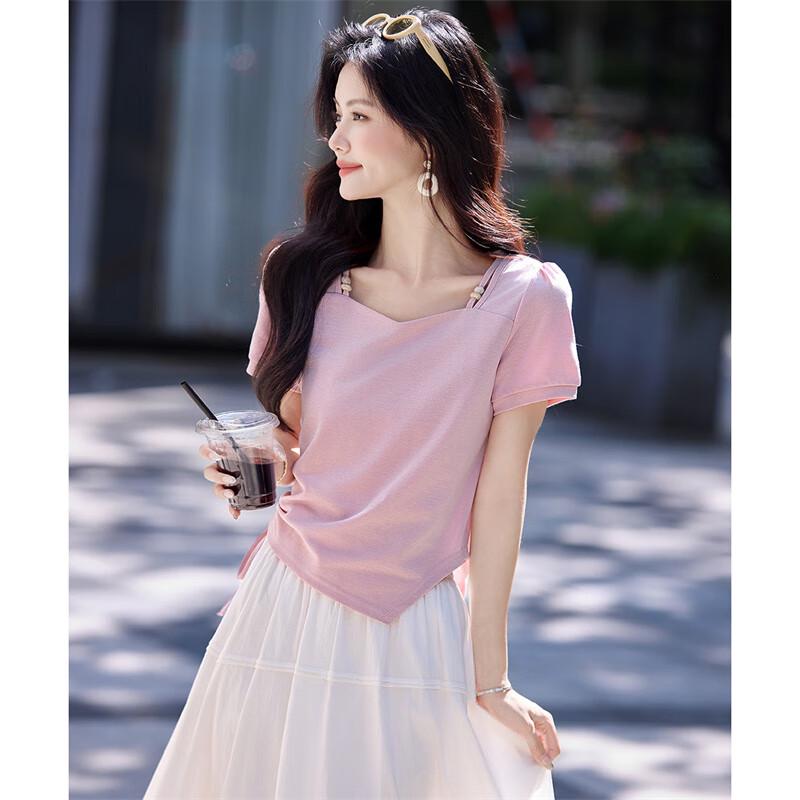 Women's Fake Two-Piece Sweet Design Short Sleeve T-Shirt