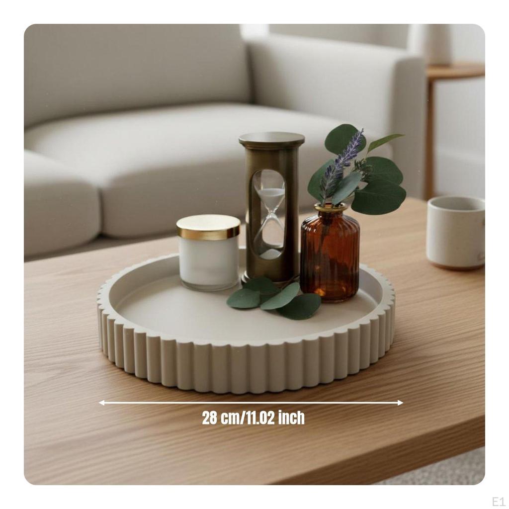 Round Decorative Tray Designer Centerpiece Modern Coffee Table NonSlip Pads Included Ribbed