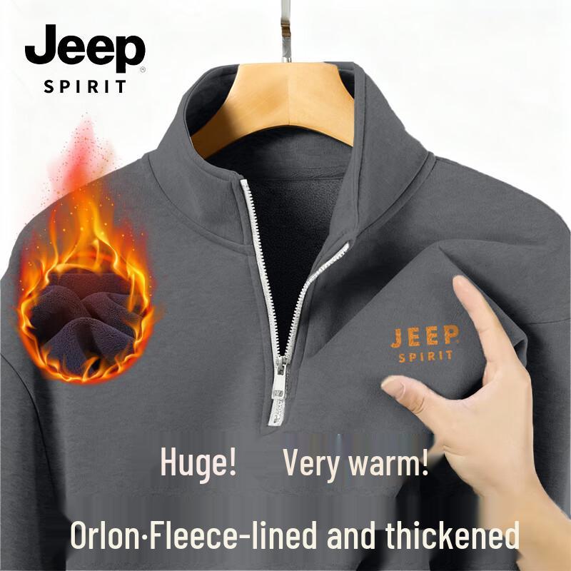 JEEP SPIRIT Men s Thickened Fleece Stand-Collar Sweatshirt XL