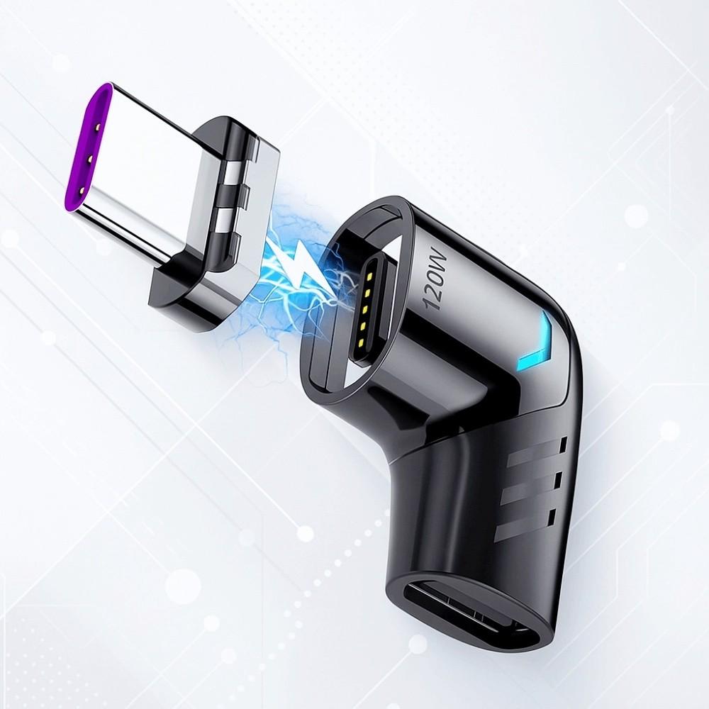 90stupňový magnetický USB Type C adaptér 120W napájecí úhlový magnetický adaptér Připojení zařízení
