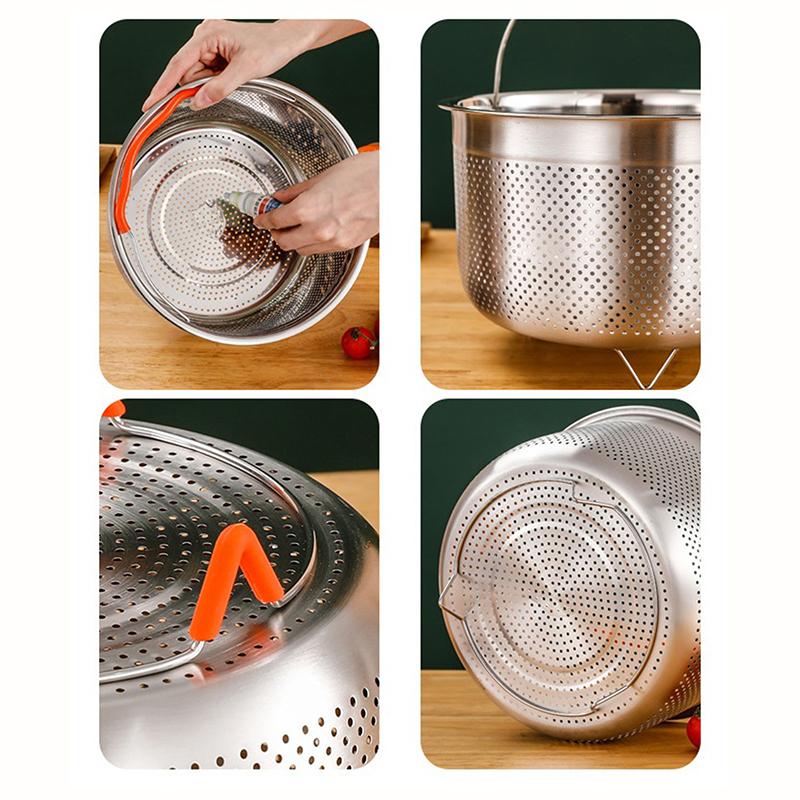 Stainless Steel Kitchen Steam Basket Pressure Cooker Anti-Scald Steamer Multi-Function Fruit Cleaning Basket Accessories