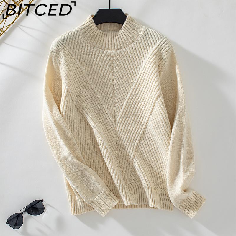 

BITCED Solid Color Half-High Neck Pullover Women s Sweater Autumn/Winter Casual Long-Sleeve Knit Top for Women XL бежевый
