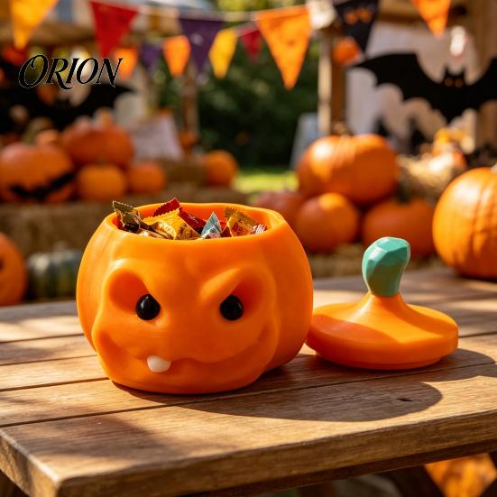 Multi Purpose Storage Box Halloween Pumpkin Candy Box, 3D Printed Container, Fillable Reusable Plastic Bucket Treat for Trick or Treat, Party