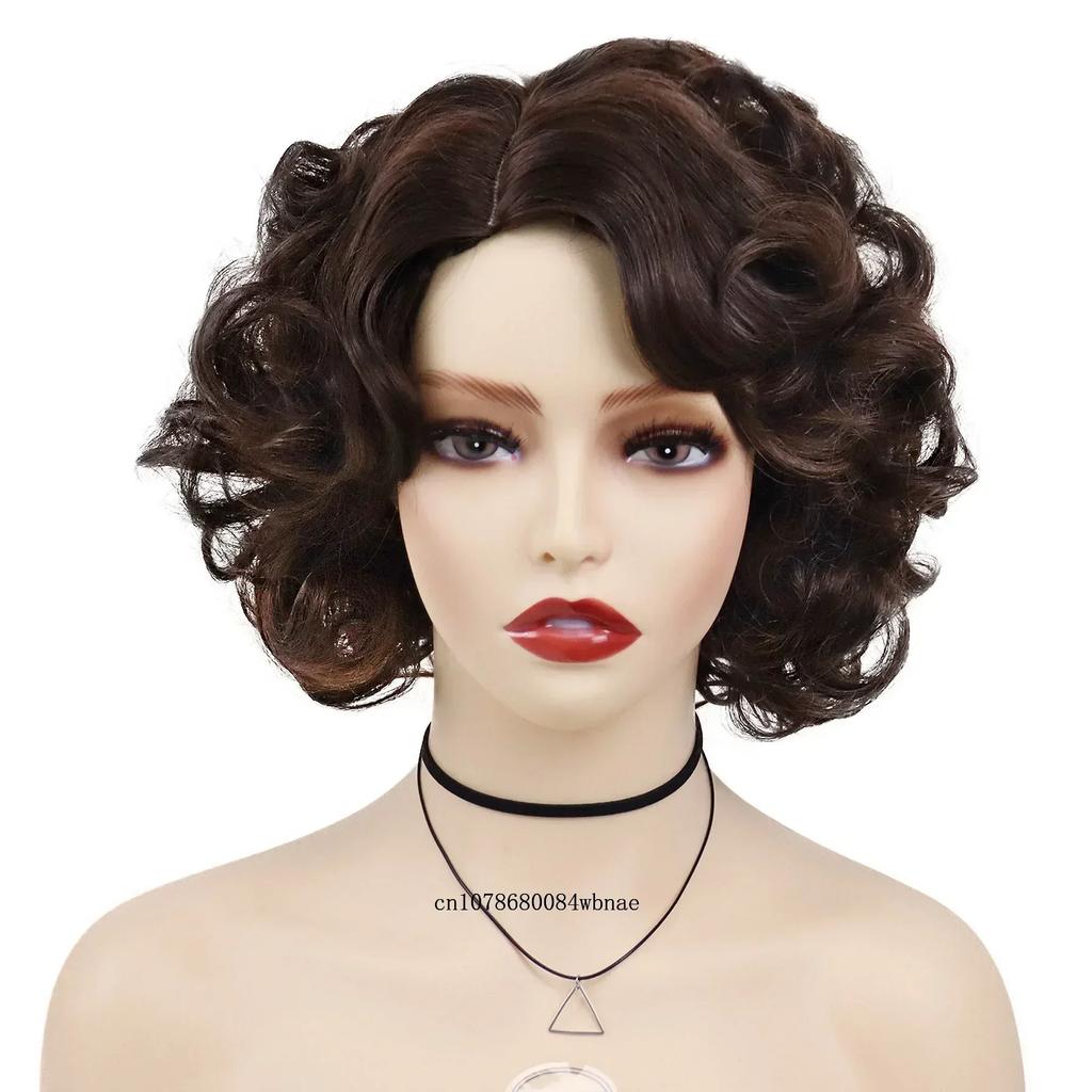 Olivgrüne Perücke für Frauen Synthetische Kurze Große Lockige Perücken Cosplay Halloween Kostümparty Flauschiger Stil Hochtemperaturfaser