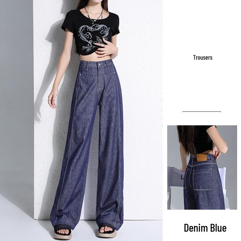 

Women s High-Waisted Wide-Leg Retro Blue Denim Jeans - Lightweight, Slimming, and Stylish for Summer XS (recommended for around 80 lbs)