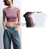 Spring New Women Clothes Commuter Leisure Short Sleeve Cotton and Modal Blended Round Neck Short T-shirt 3641309