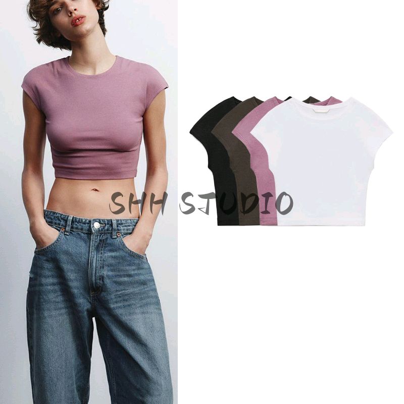 Spring New Women clothes Commuter Leisure Short sleeve Cotton and Modal Blended round Neck Short t-shirt 3641309