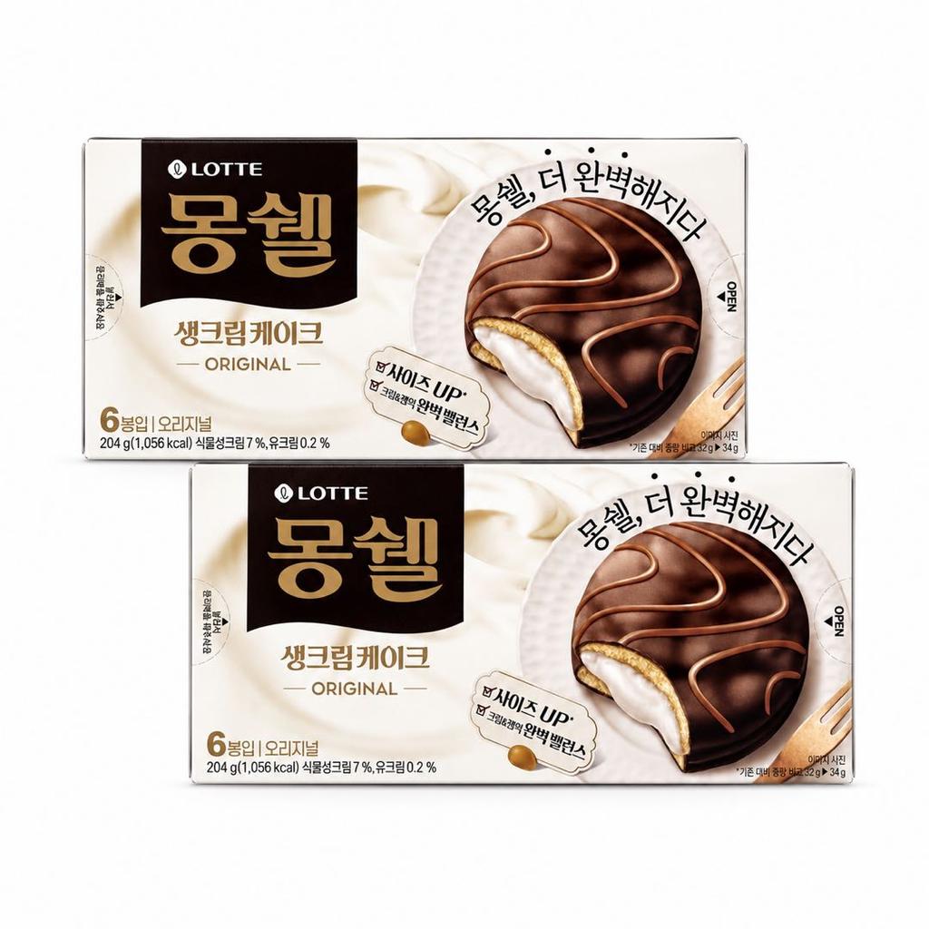 Lotte Dream Snow Cake 204g, 2 Flavors | Soft Fluffy Texture, Rich Creamy Flavor, Convenient Snack