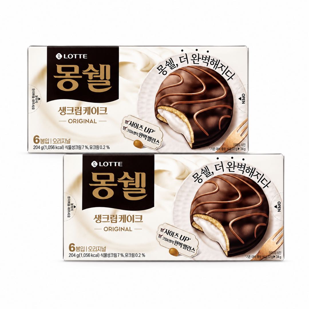 Gâteau de Neige Dream Lotte 204g, 2 saveurs | Texture Douce et Moelleuse, Saveur Riche et Crémeuse, Goûter Pratique #Creamy*2pcs