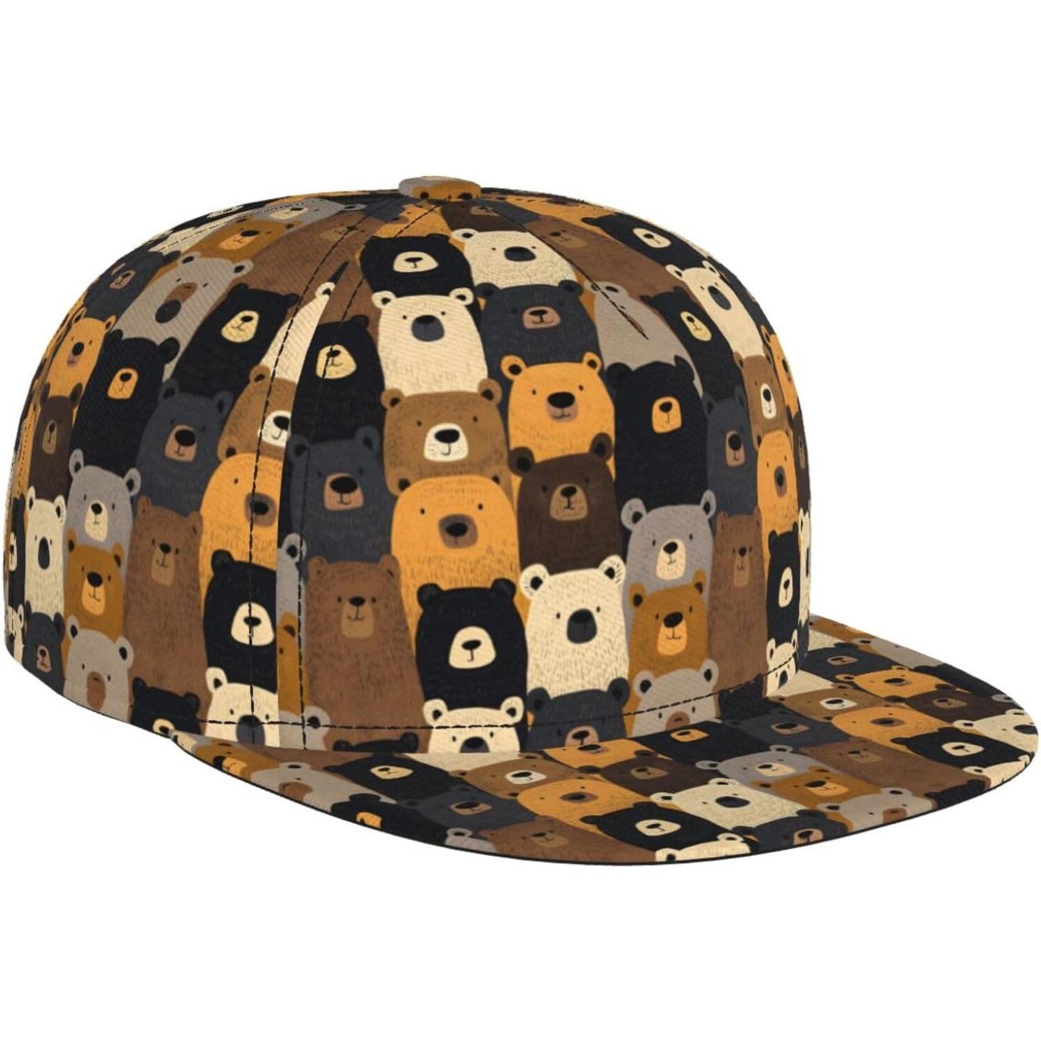 

Trucker Hats for Men Women Adjustable Comfy Cute Cartoon Bear Print Flat Bill Baseball Cap Golf Hat Dad Hat Snapback Black One Size