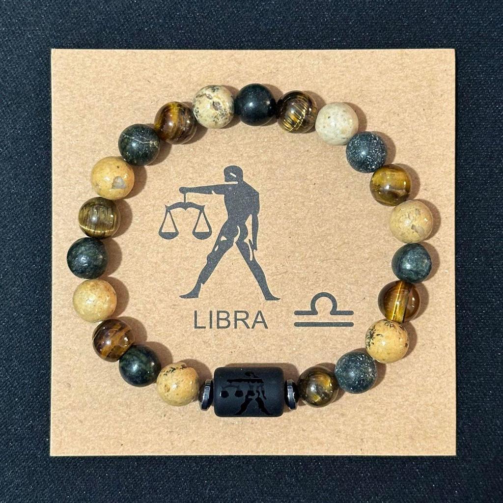 Twelve Constellations Elastic Bracelet with Tiger Eye and Agate Beads