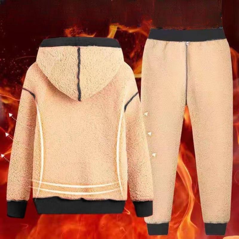 Men's Casual Sports Suit Fleece-lined Thickened Hooded Warm Sweatshirt Loose-fit Fall Winter 2-piece Set