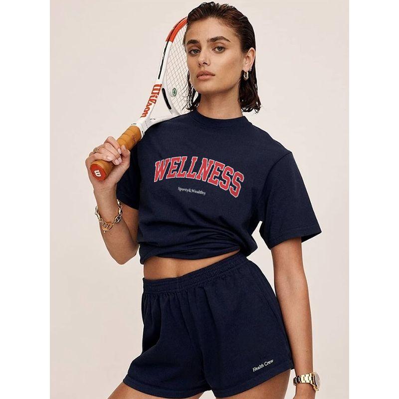 Wellness Short Sleeve T-Shirt Women's Shoulder Width Loose Sports Casual Versatile Summer Tide Pure Cotton American Retro Half Sleeve