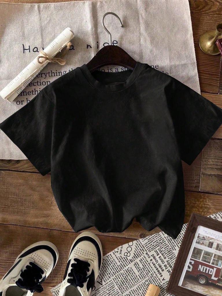 New Pink Floral Print Loose Slimming T-Shirt - Women's Short Sleeve Black Round Neck Top