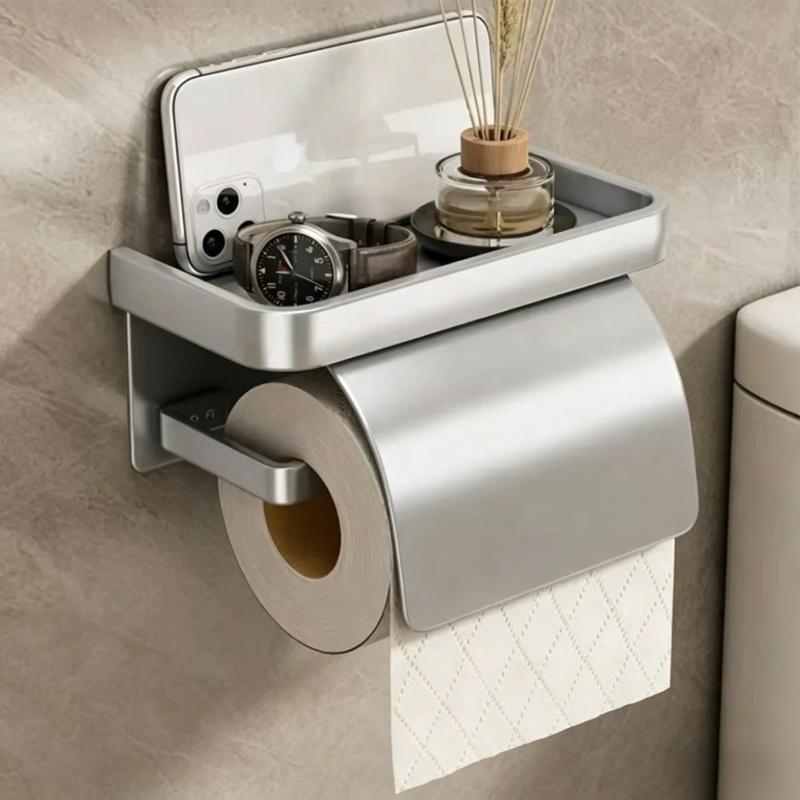 

Self Adhesive/perforated Toilet Roll Paper Holder, Ventilated and Rust Proof, Thoughtful Baffle To Prevent Splashing Water