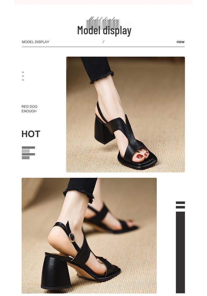 Women's Retro Brown Chunky Heel Sandals - Open-Toe, Single Strap, Comfortable High Heels
