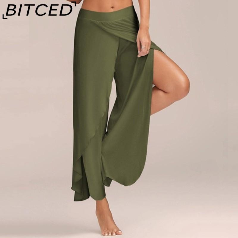 BITCED 10 Farben Damen Palazzo Boho Weitbein Hosen Chiffon Rock Ausgestellt Yoga Hosen Übergröße