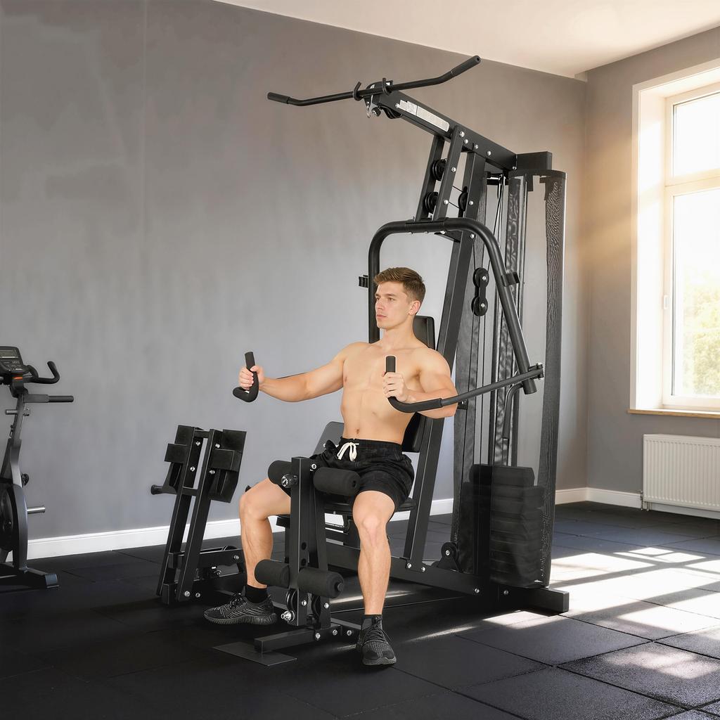 Power Rack Stazione Fitness con Lat Pulldown Barra Butterfly Pesi 65kg Cavo fino a 120kg