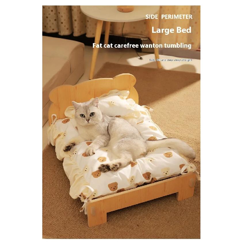 Solid Wood Cat Bed Dog Bed Removable Mat Washable All Season Universal Cat Nest Dog House Pet Supplies Pet Bed Within 7kg