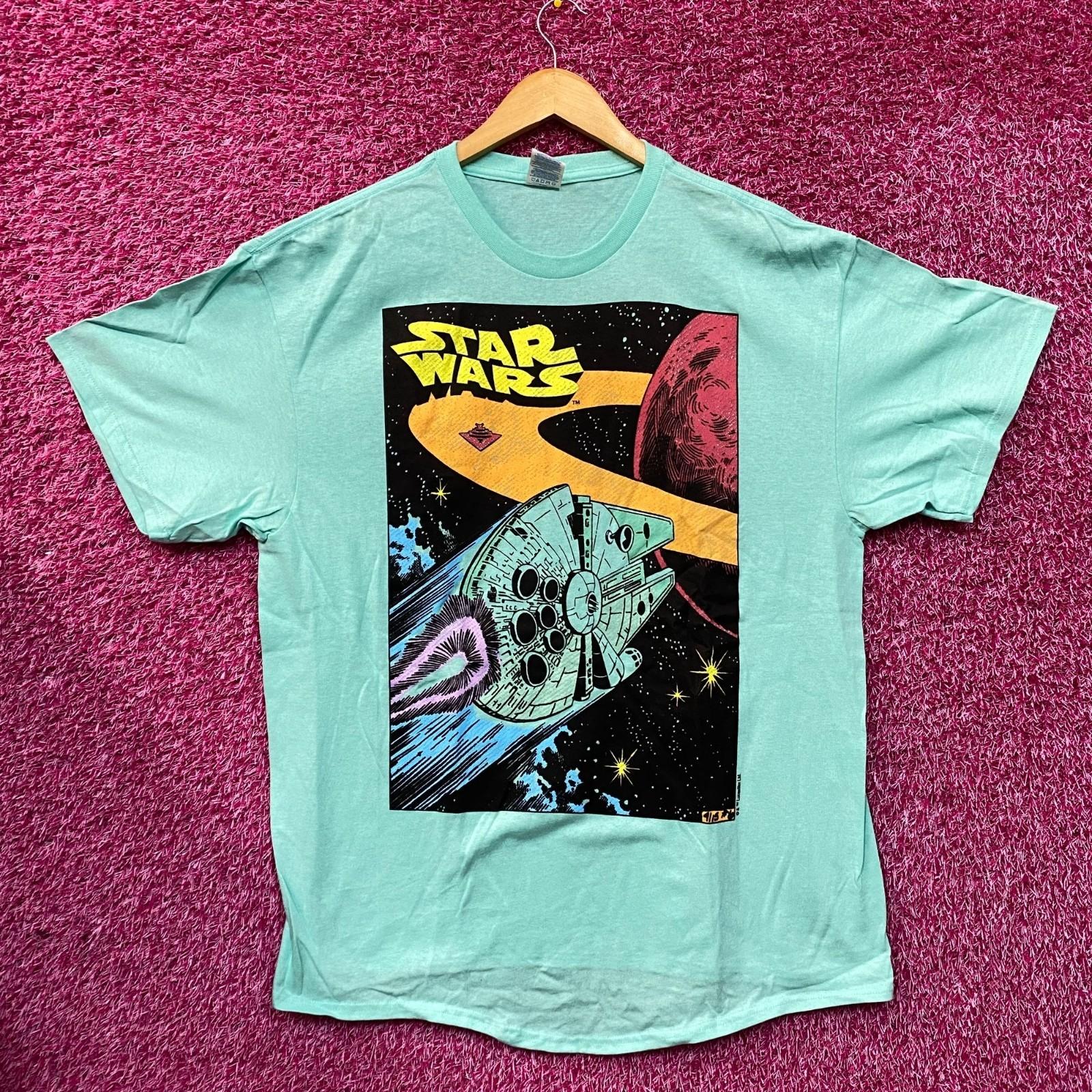 

Star Wars The Millennium Falcon Amazing Graphic Design Vintage Style Teal T-Shir M