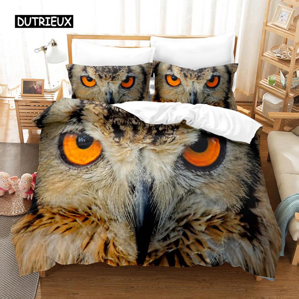 

Комплект пододеяльников с изображением совы из микрофибры, симпатичный белый пододеяльник с изображением совы, птица, животное, пододеяльник для мальчиков, подростков, взрослых, двуспальный, размера Queen EU single(135x200cm)