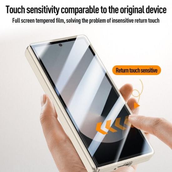 For Samsung Galaxy Z Fold 6 Leather Hinge Case with Kickstand Screen Protector